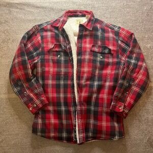 Red Head Brand Co Mens Red Plaid Sherpa Lined Flannel Shirt Jacket Large YLE602